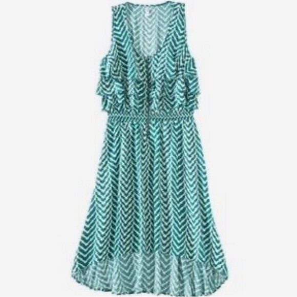 Teal and white ruffle top high low dress size XS - Picture 2 of 7